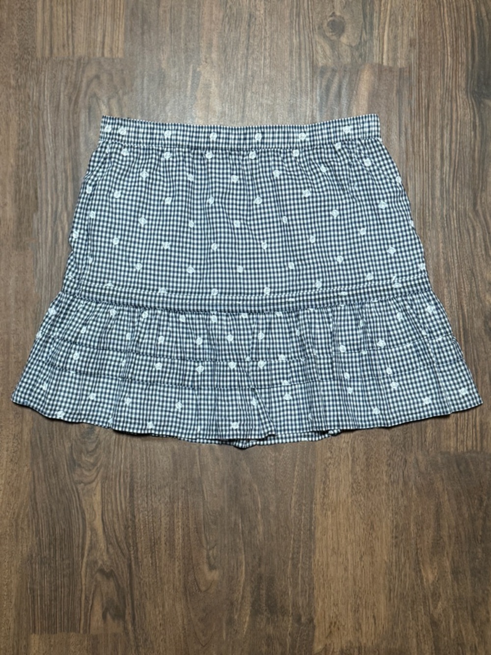 NWOT MADEWELL Tiered Mini Skirt Blue Gingham Check Embroidered Dots Size XL
